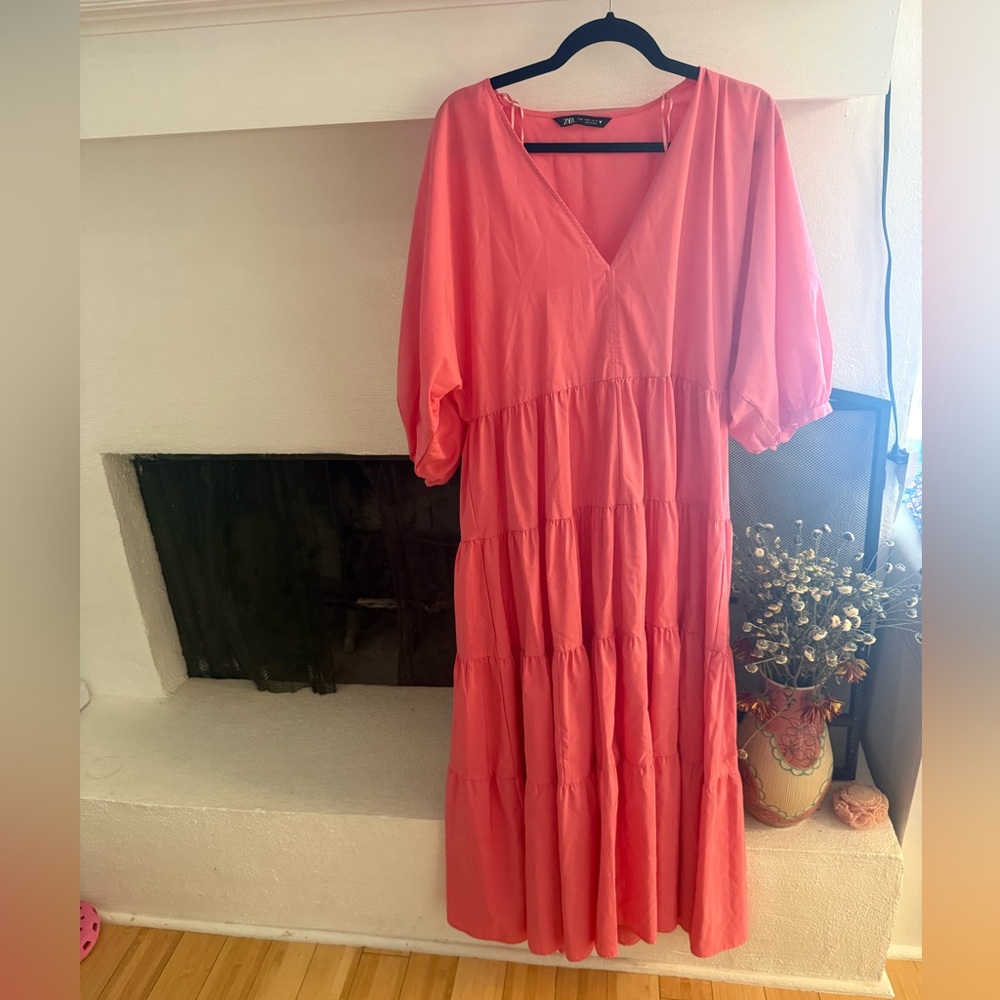 Zara Coral Long Sleeve Dress